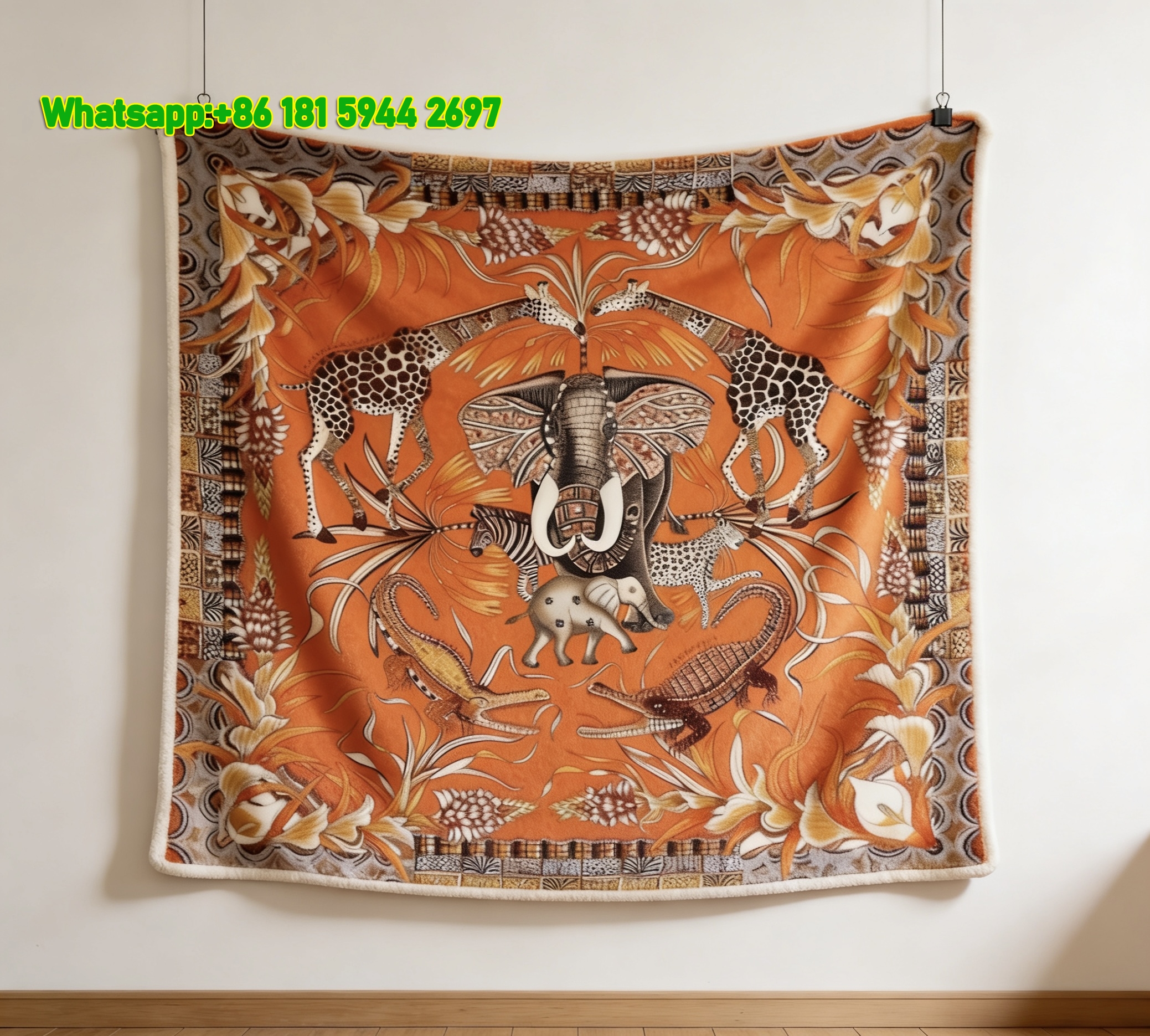 Hermès Luxury Equestrian Print Flannel Throw Blanket IMG_5217